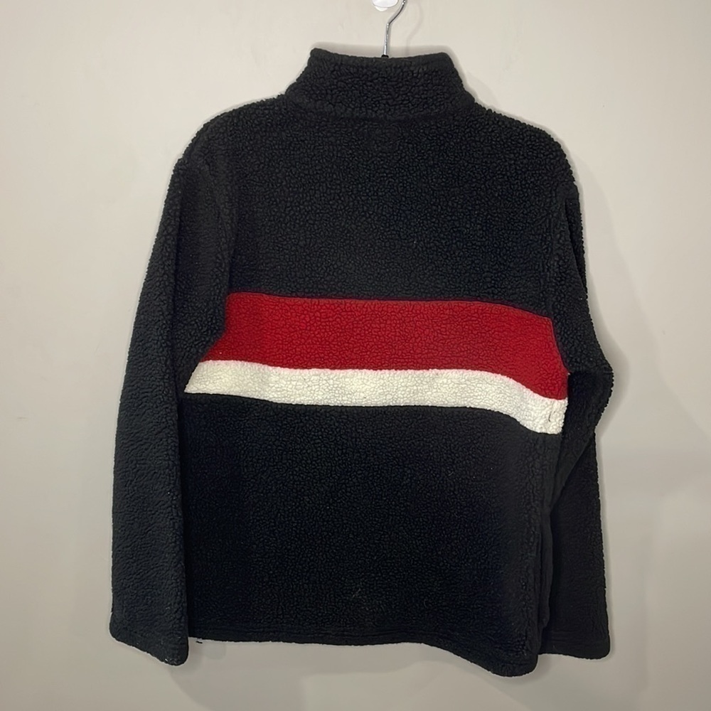 Roots 1/4 Zip Black with Red & White Stripe "Teddy" Fleece Pullover Woman's S - Picture 2 of 6